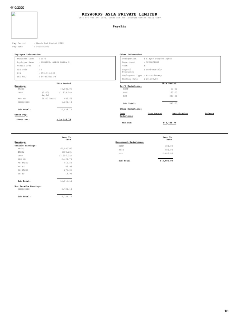 Keywords Asia Private Limited: Payslip | PDF | Payroll Tax | Economy Of The  United States