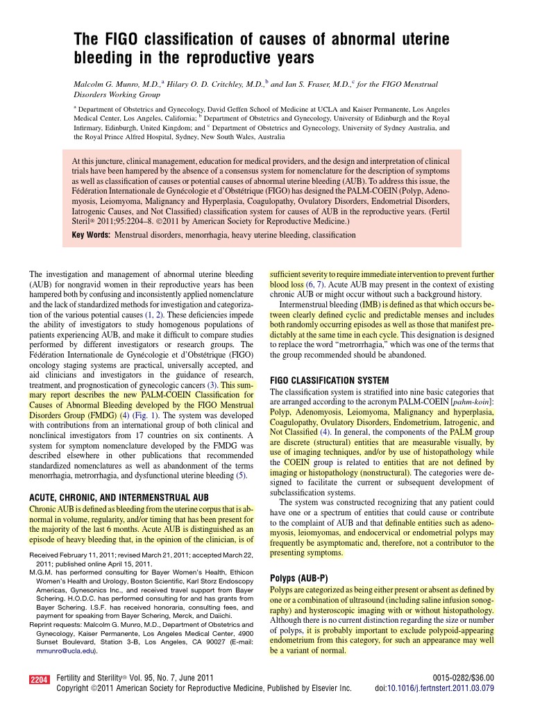 The FIGO Classification of Causes of Abnormal Uterine Bleeding in The ...