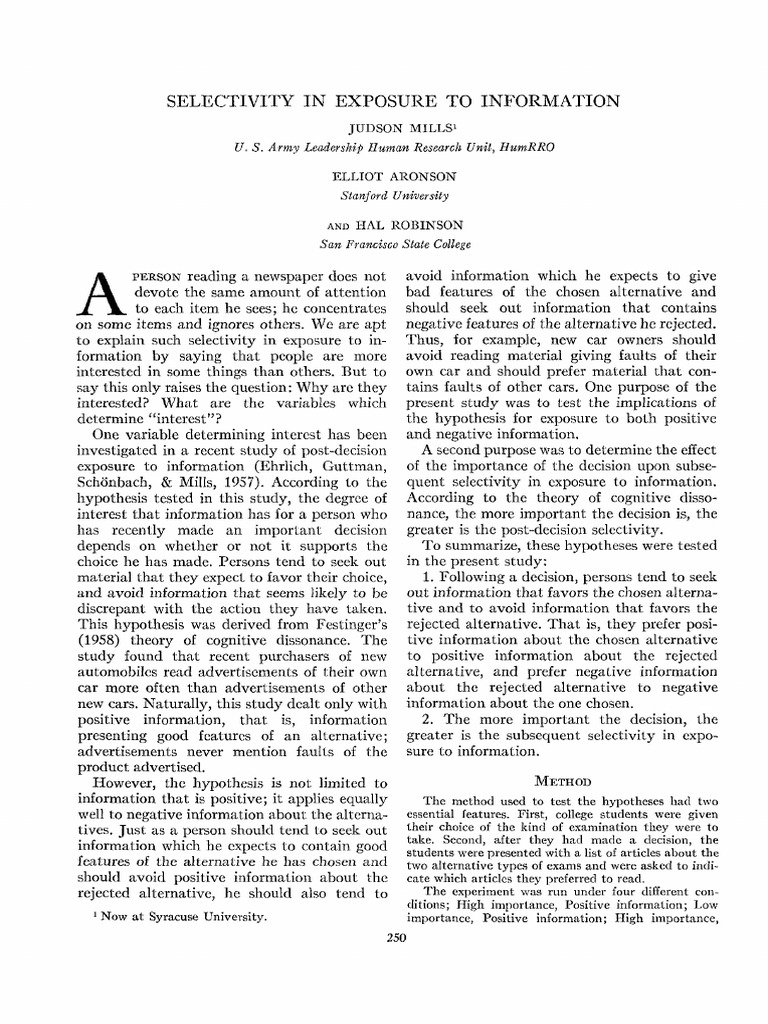Cognitive Dissonance and Information Selectivity | PDF | Hypothesis ...
