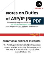 Notes On Duties of ASP/IP (RMS) : Compiled by Telegram Channel Postalkatta Go To Telegram Search Keywords @postalkatta