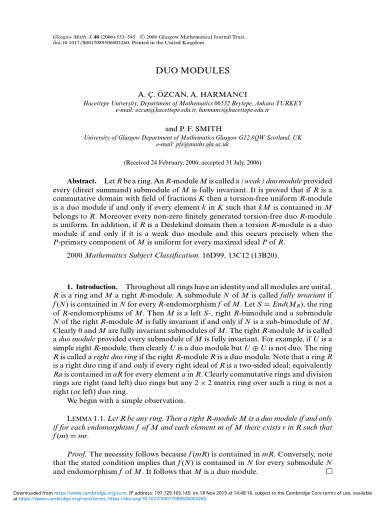 Understanding Duo Modules in Mathematics | PDF | Module (Mathematics ...