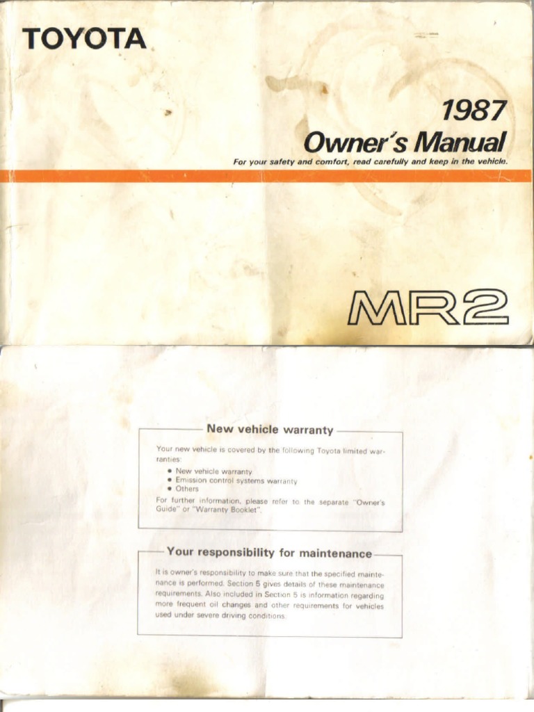1989 TOYOTA MR2 OWNER'S MANUAL ENGLISH