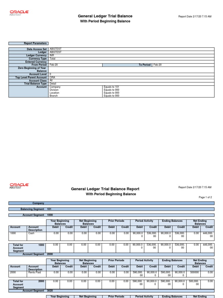 General Ledger Trial Balance Report | PDF | Debits And Credits | Accounting