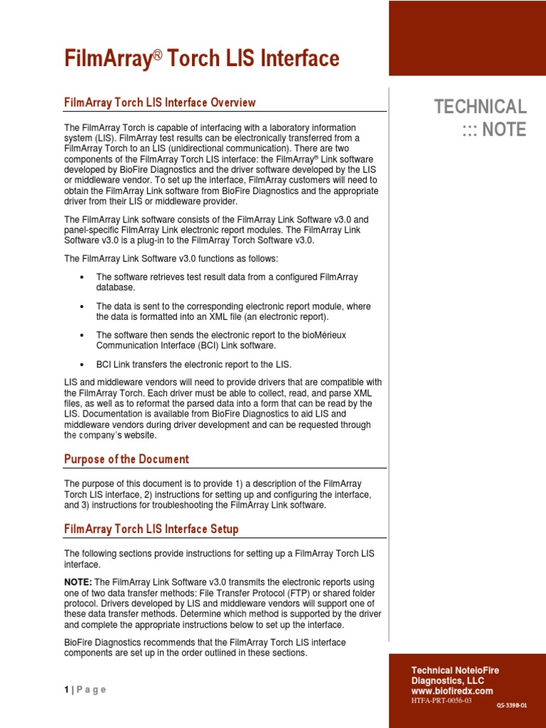 HTFA-PRT-0056 FilmArray Torch LIS Interface Technical Note | PDF | File ...