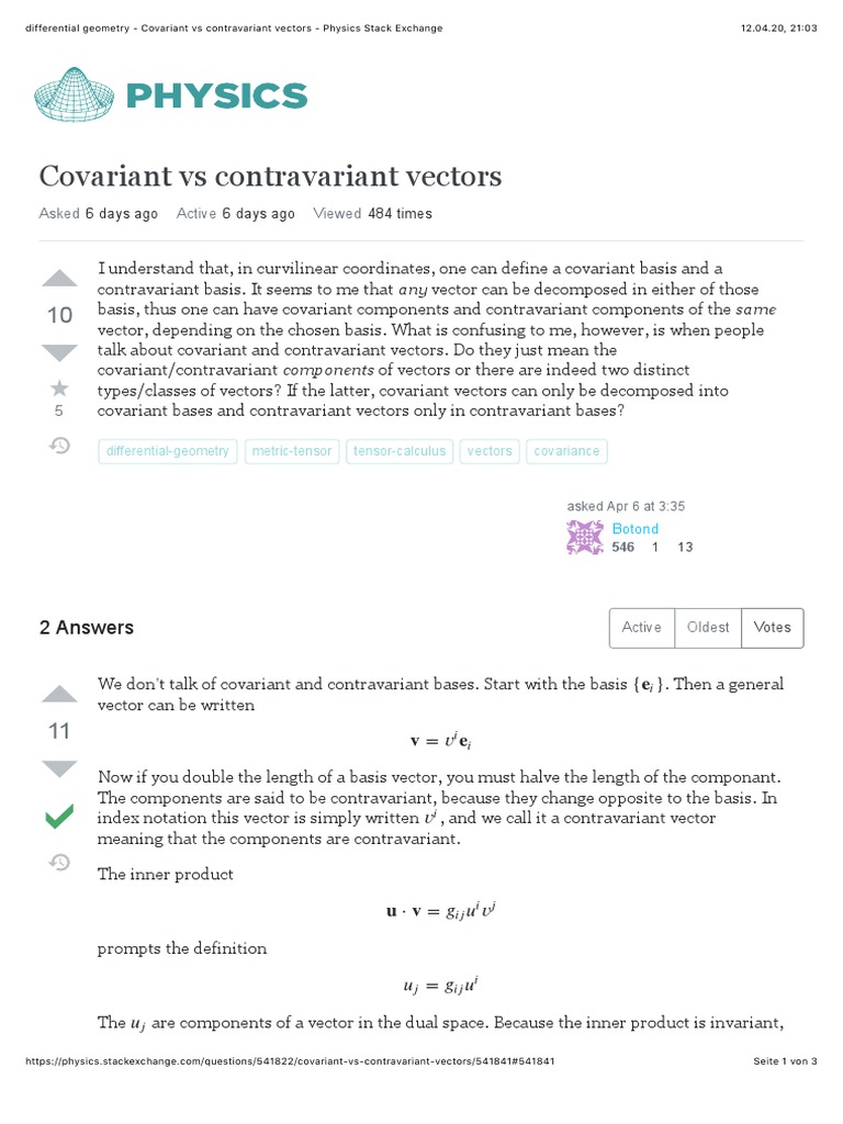 Understanding Covariant and Contravariant Vectors: An Explanation of ...