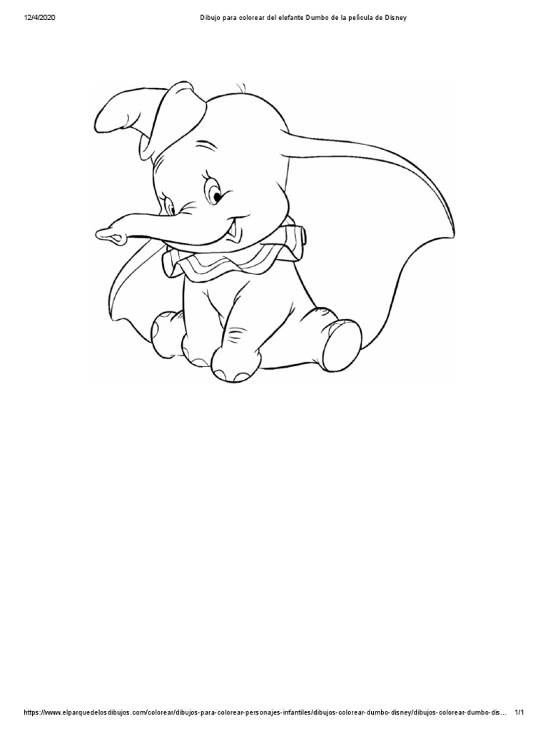 Dibujo para Colorear Del Elefante Dumbo de La Película de Disney | PDF |  Arte, image size:768x1024