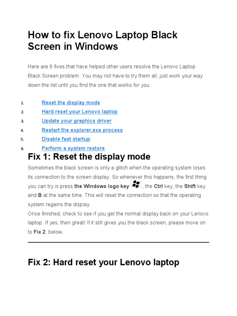 lenovo laptop not booting black screen