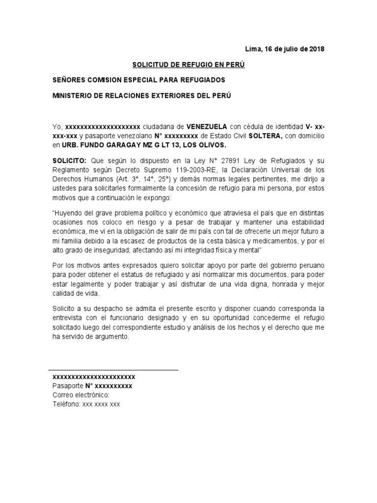 Solicitud Refugio Peru PDF