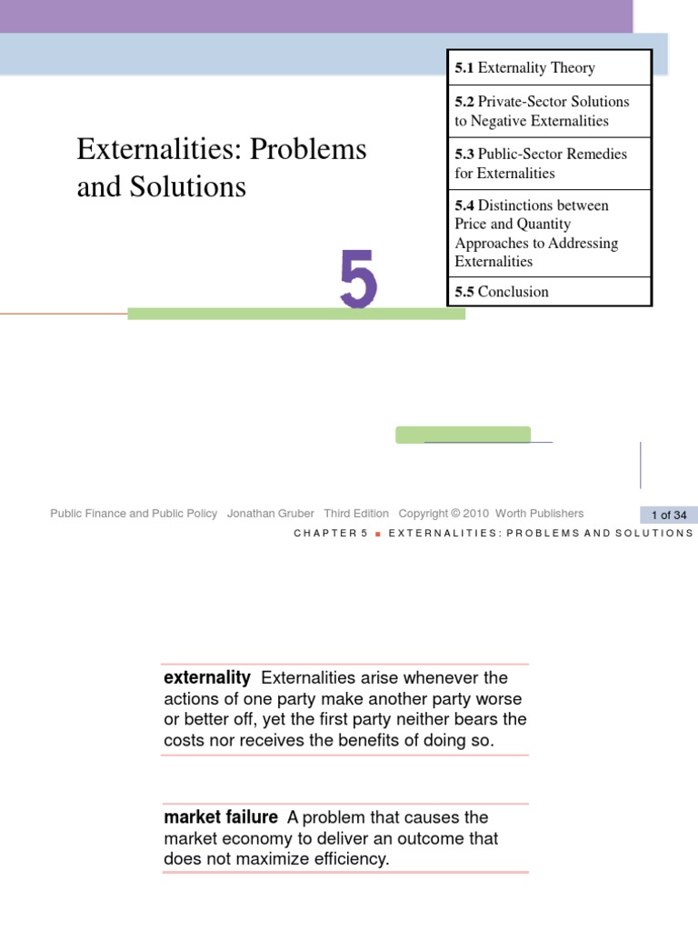 Externalities: Problems and Solutions: 5.1 Externality Theory 5.2 ...