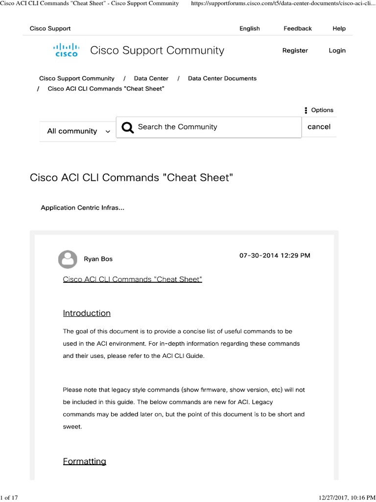Cisco ACI CLI Commands - Cheat Sheet - Cisco Support Community | PDF