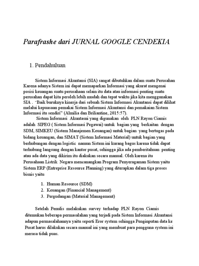 Parafrashe Dari Jurnal Google Cendekia 1 Pendahuluan