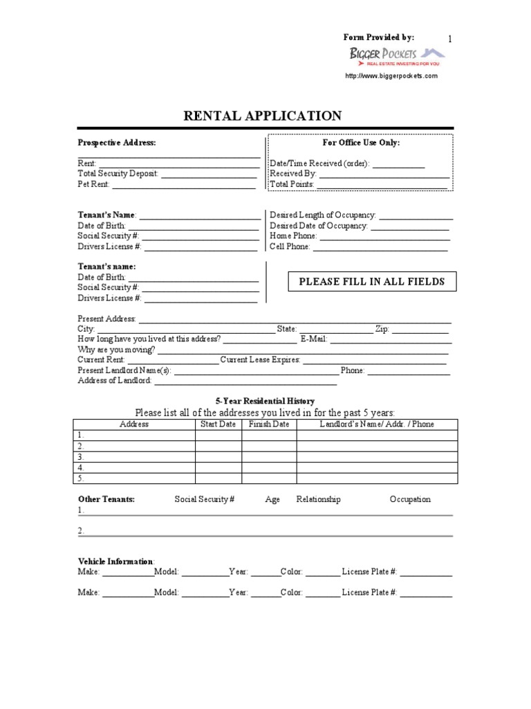 Rental Application: Please Fill in All Fields | PDF | Landlord | Renting