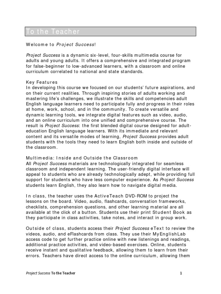 Project Success: Multimedia ESL Course | PDF | Multimedia | Teachers