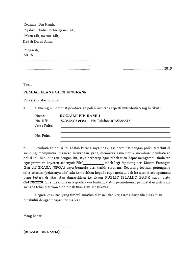 SURAT INSURAN Aku | PDF