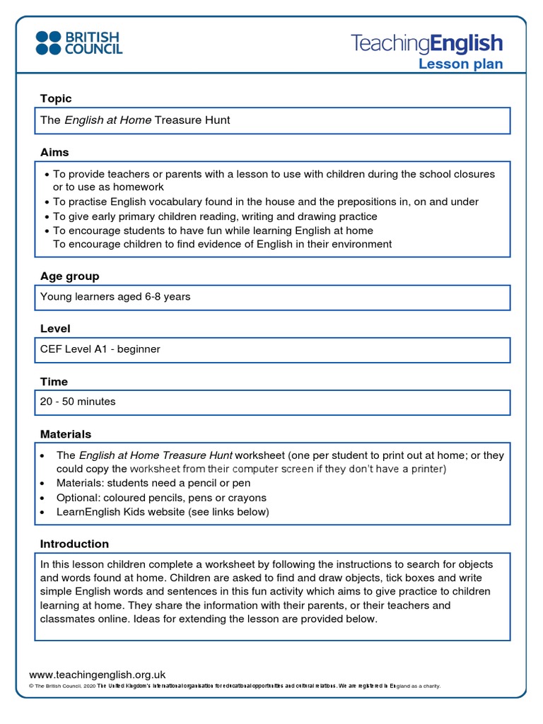 English at Home Lesson Plan | PDF | Worksheet | Lesson Plan