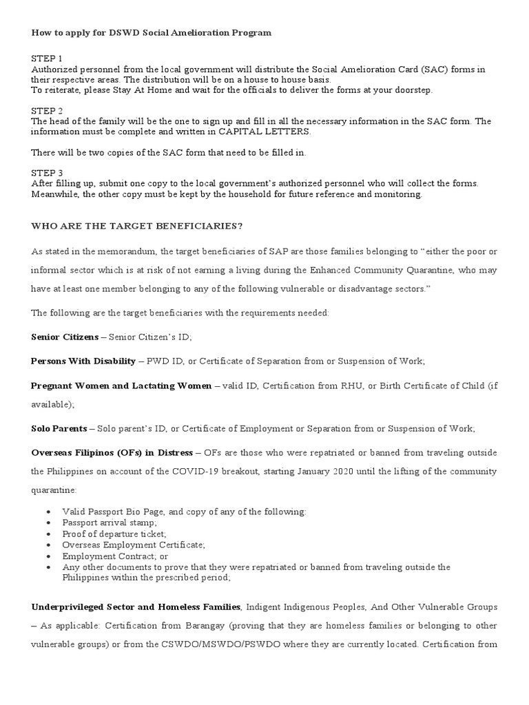Applying for DSWD SAP Assistance | PDF | Employment | Economies