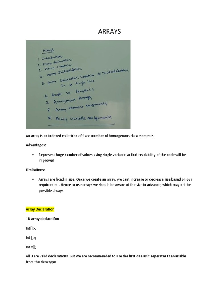 Java Array Notes | PDF | Integer (Computer Science) | Array Data Type