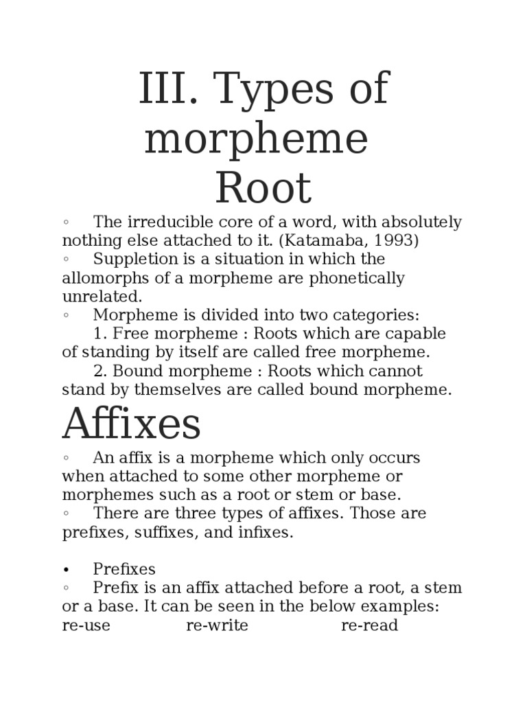 Morphology Types Of Morpheme Pdf Morphology Linguistics Word