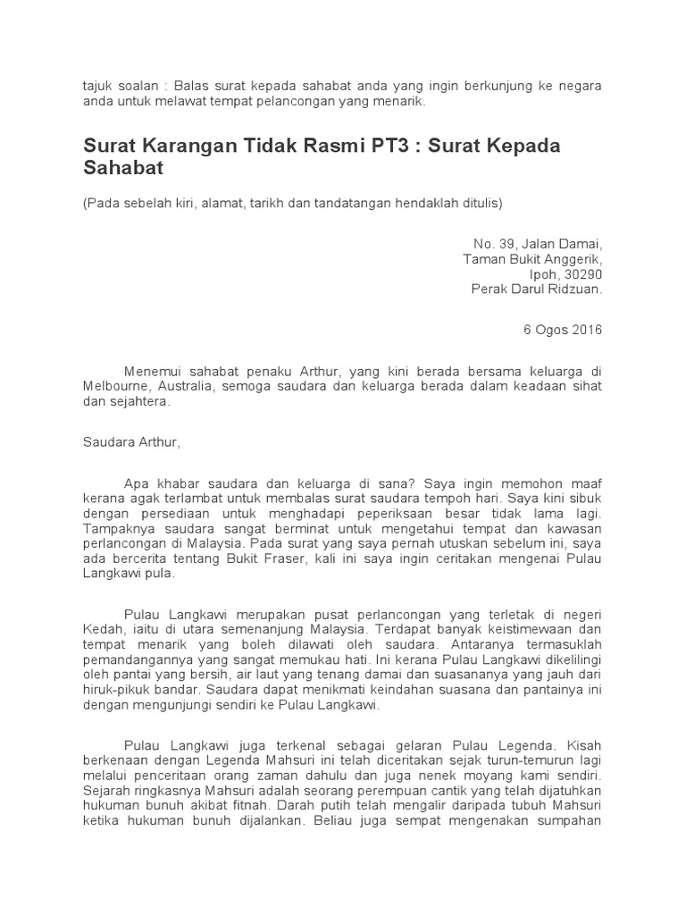 Surat Kiriman Tidak Rasmi Tempat Yang Menarik Di Malaysia Letter 7saudara Com