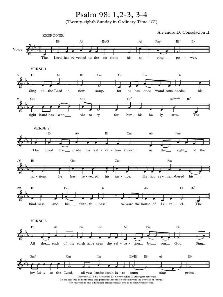 28th Sunday in Ot C Psalm 98 Download Free PDF Christian Hymns Christian Behaviour And