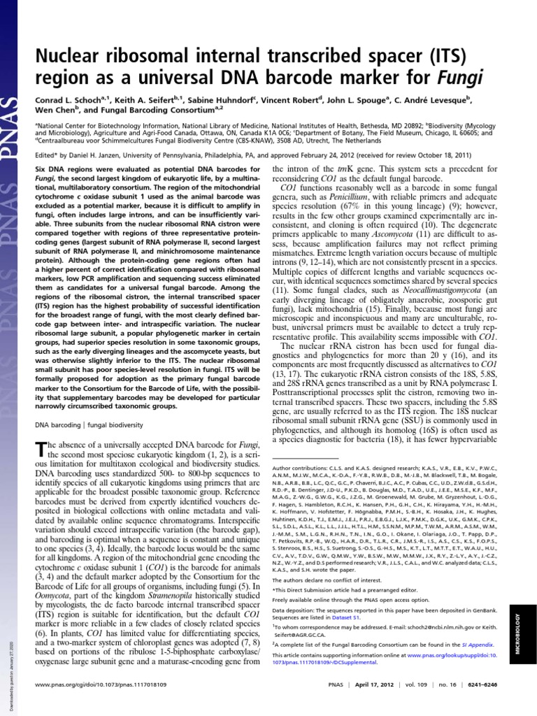 Fungal DNA Barcoding with ITS | PDF | Ribosomal Rna | Fungus