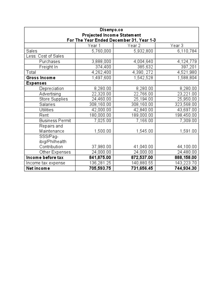 Disenyo.co Projected Income Statement | PDF