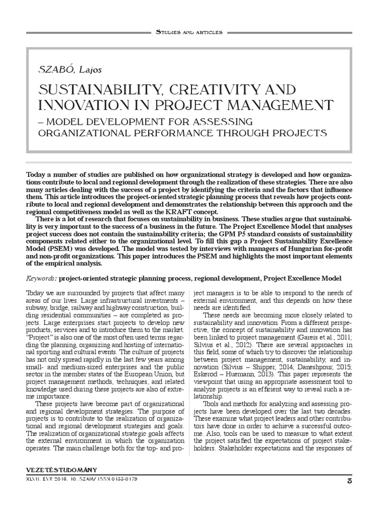 Sustainability, Creativity and Innovation in Project Management PDF ...
