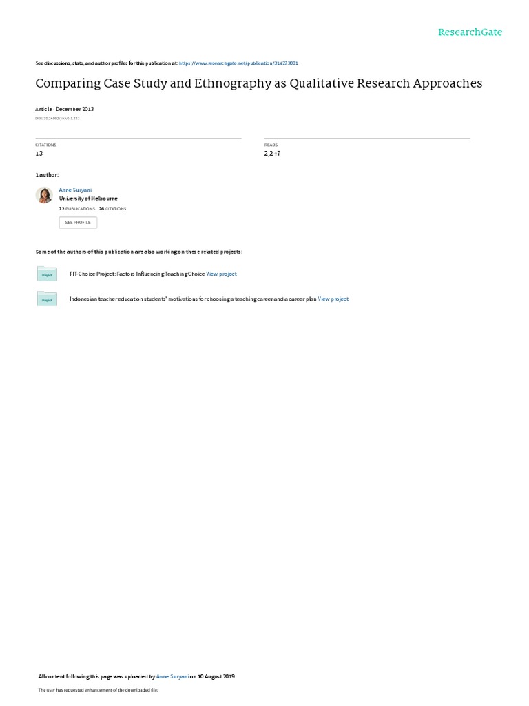 Comparing Case Study and Ethnography as Qualitative Research Approaches