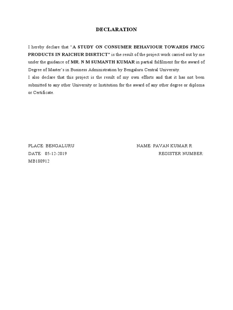 Consumer Behavior Study: FMCG Raichur | PDF