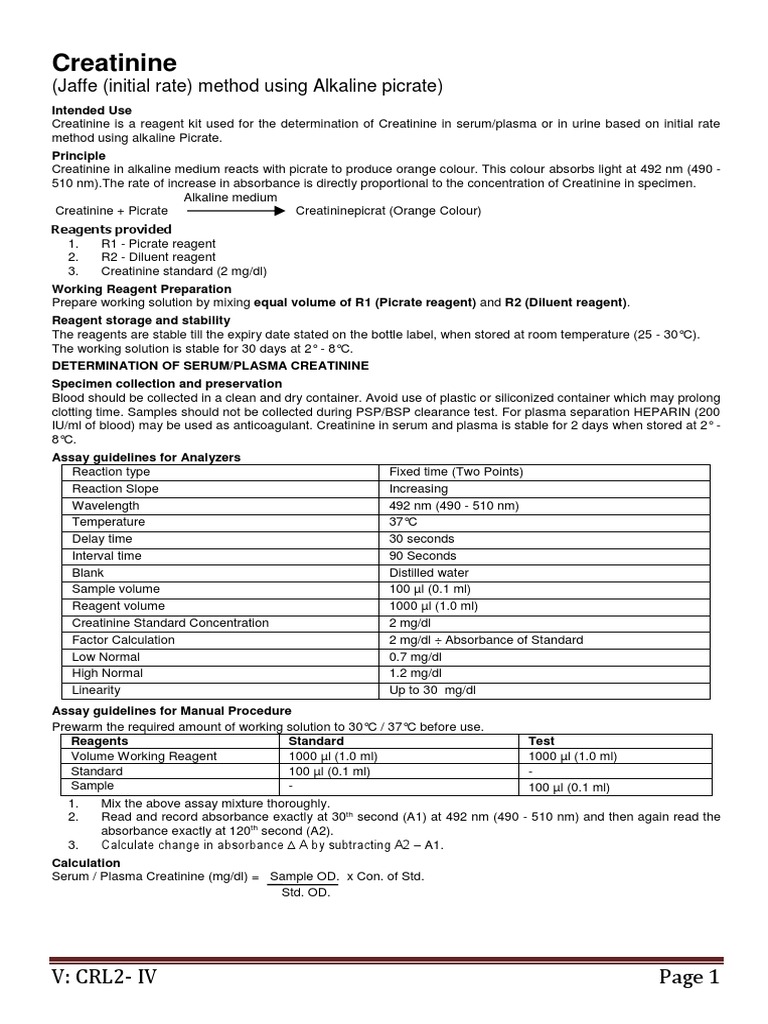 Creatinine (Jaffe (Initial Rate) Method Using Alkaline Picrate) PDF