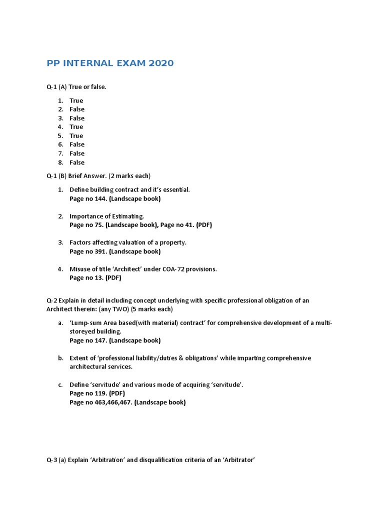 PP Internal Exam 2020: Architecture Topics | PDF | Finance & Money ...