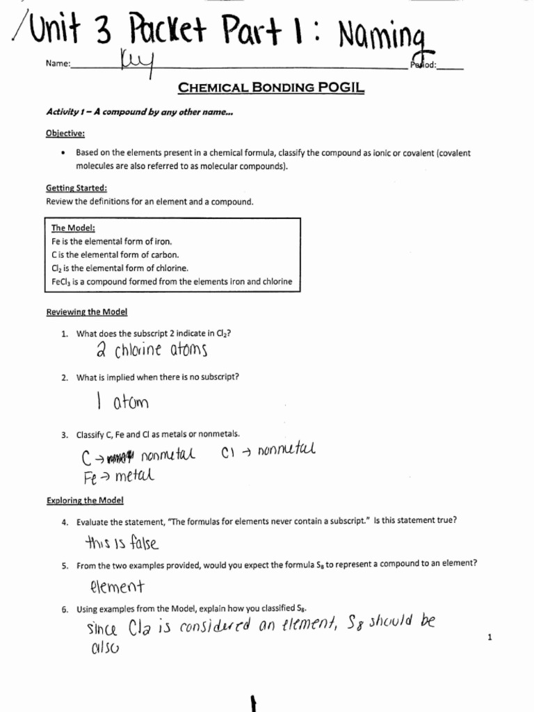 Chemical Bonding Pogil Activity 4 Answer Key