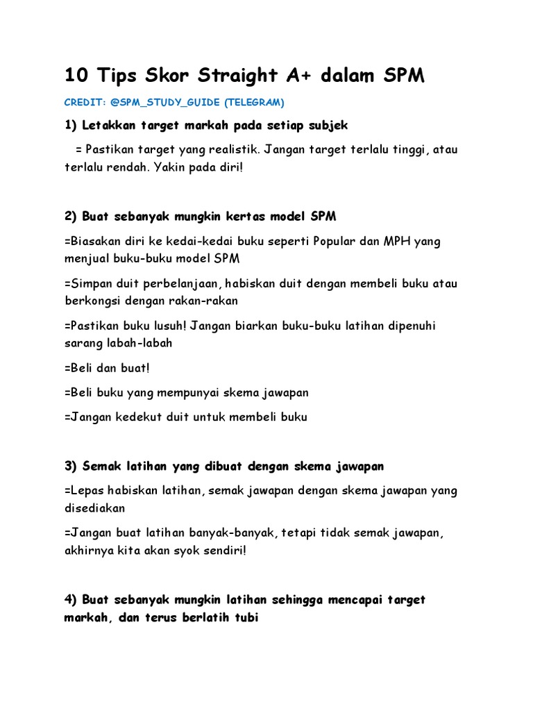 10 Tips Dapat Straight A+ SPM | PDF | Seni & Disiplin Bahasa