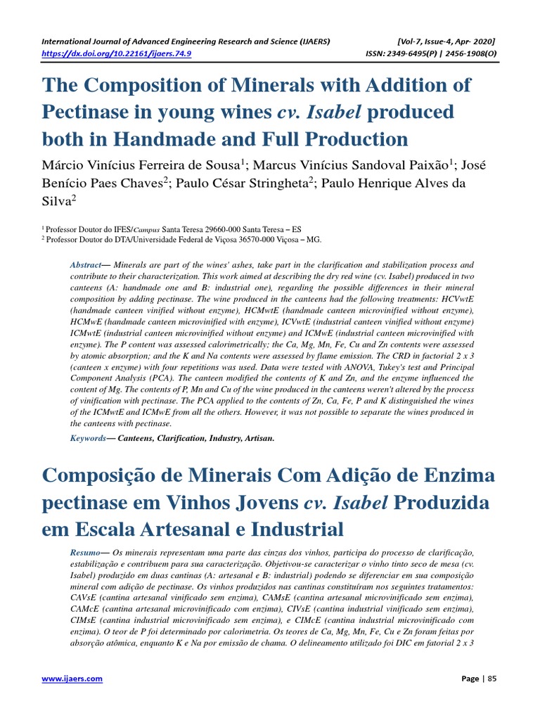 The Composition of Minerals With Addition of Pectinase in Young Wines