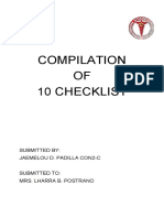 Compilation OF 10 Checklist: Submitted By: Jaemelou D. Padilla Con2-C Submitted To: Mrs. Lharra B. Postrano