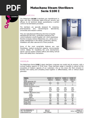 Steam Sterilizer Matachana S100 Manufactured Goods Technology Engineering