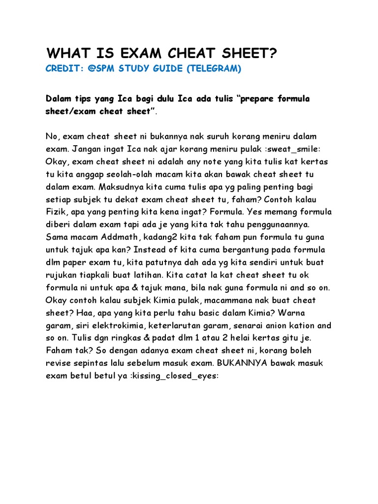 What Is Exam Cheat Sheet PDF