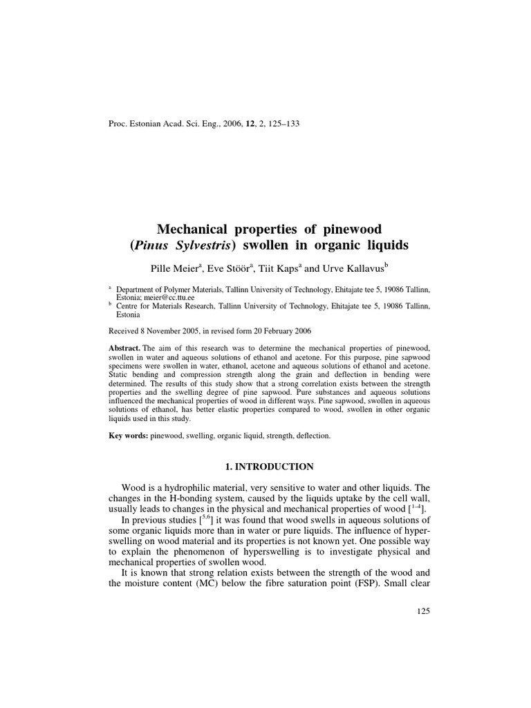 Mechanical Properties of Swollen Pinewood | PDF | Wood | Solution