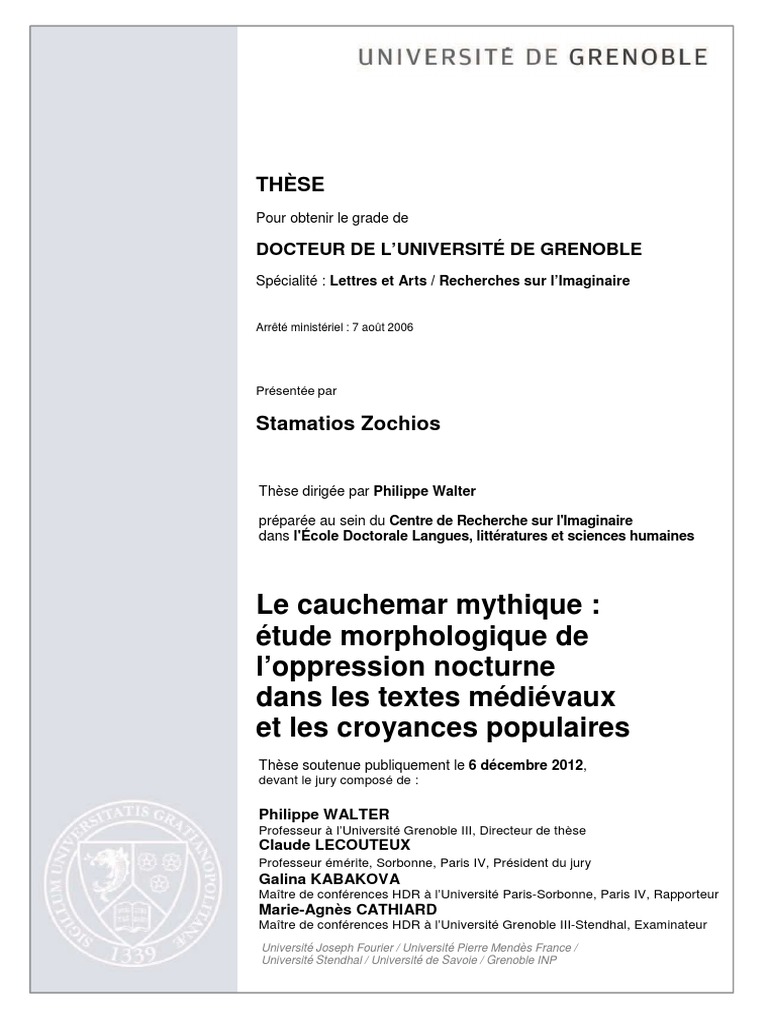 Le Cauchemar Mythique Etude Morphologique De L Oppression Nocturne Dans Les Textes Medievaux Et Les Croyances Populaires Pdf Cauchemar Doctorat