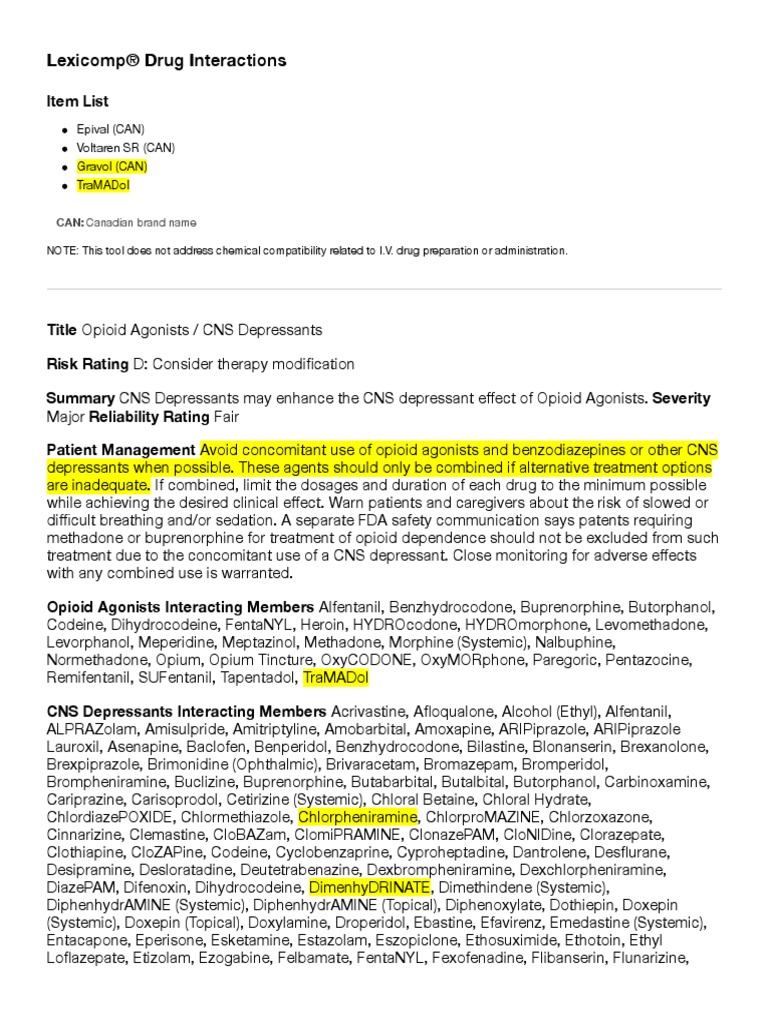 Drug Interactions Gravol Tramal Interacciones PDF Opioid Benzodiazepine