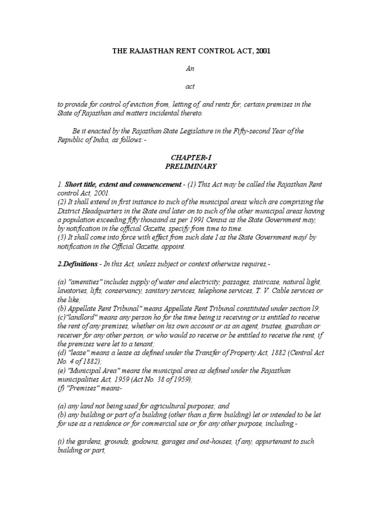 The Rajasthan Rent Control Act PDF PDF Leasehold Estate Landlord