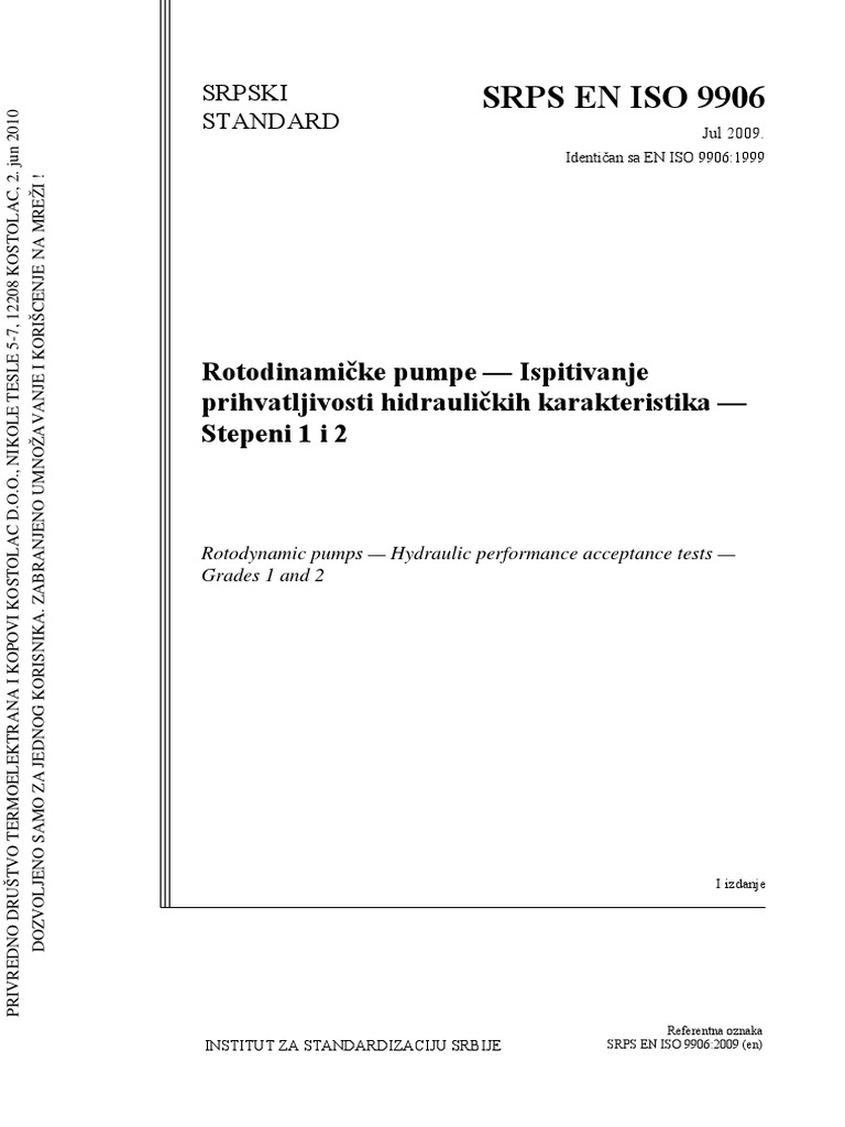SRPS en Iso 9906 | PDF