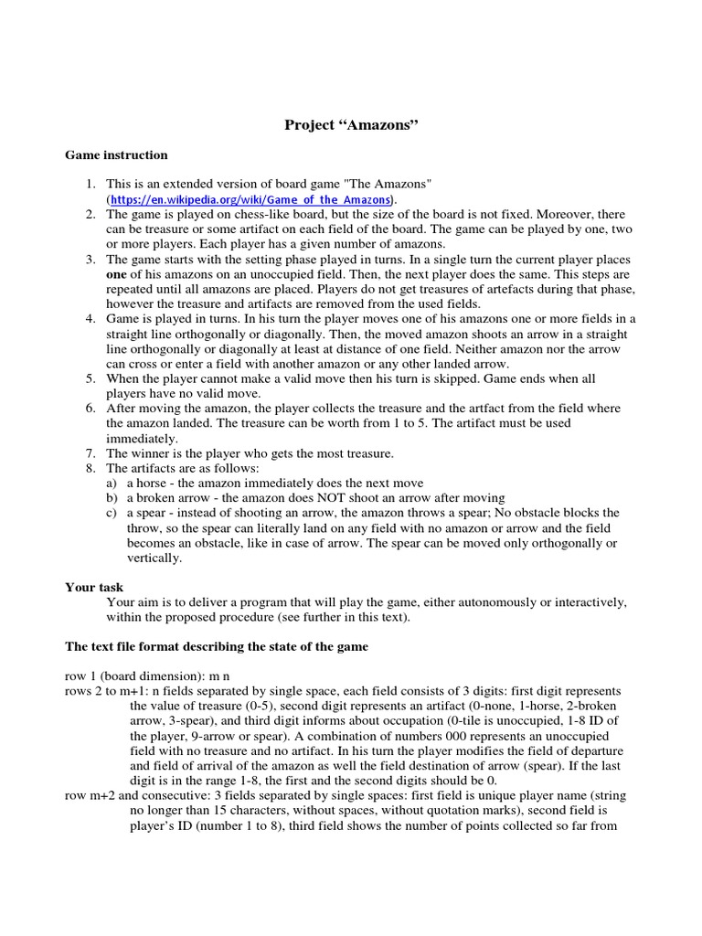 Project Amazons Game Instructions | PDF | Computer Program | Programming