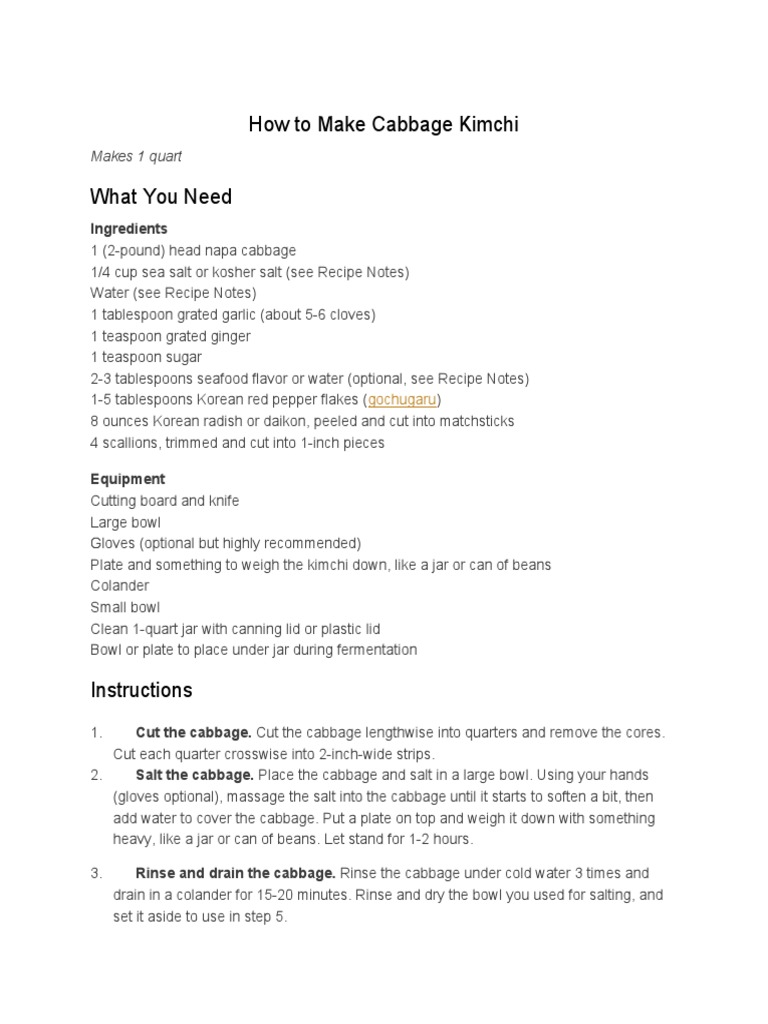 How To Make Cabbage Kimchi PDF Foods Cuisine