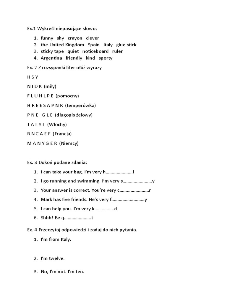 Test Z Angielskiego Klasa 4 Unit 2 Pdf