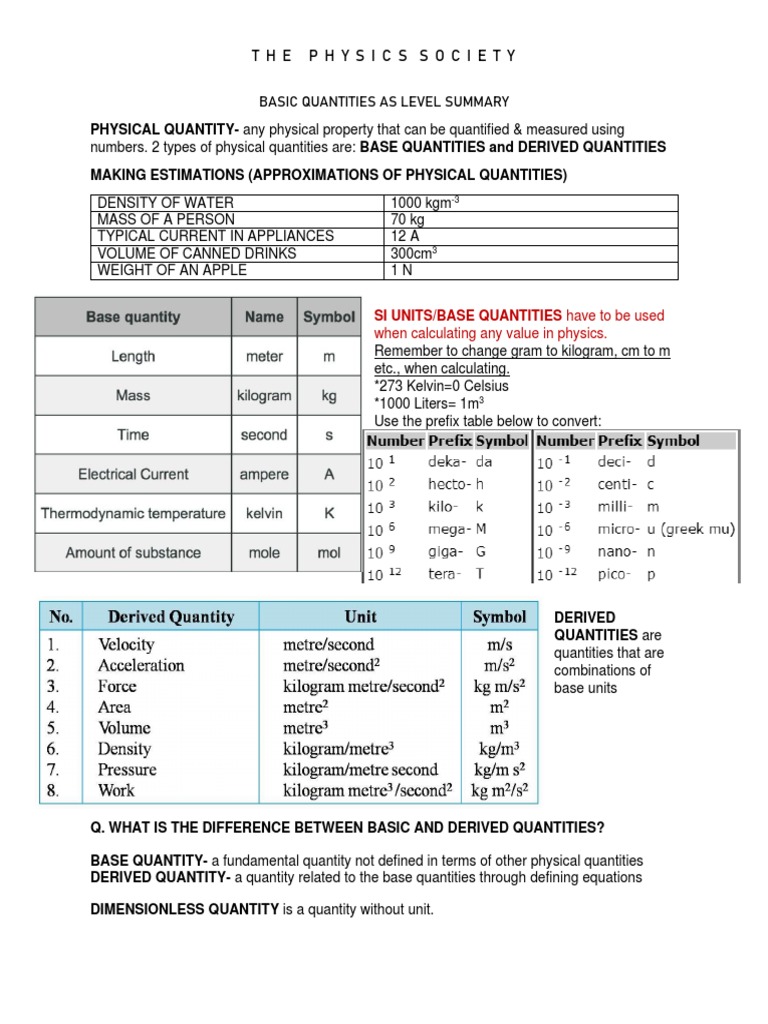 Basic Quantities AS Level | PDF
