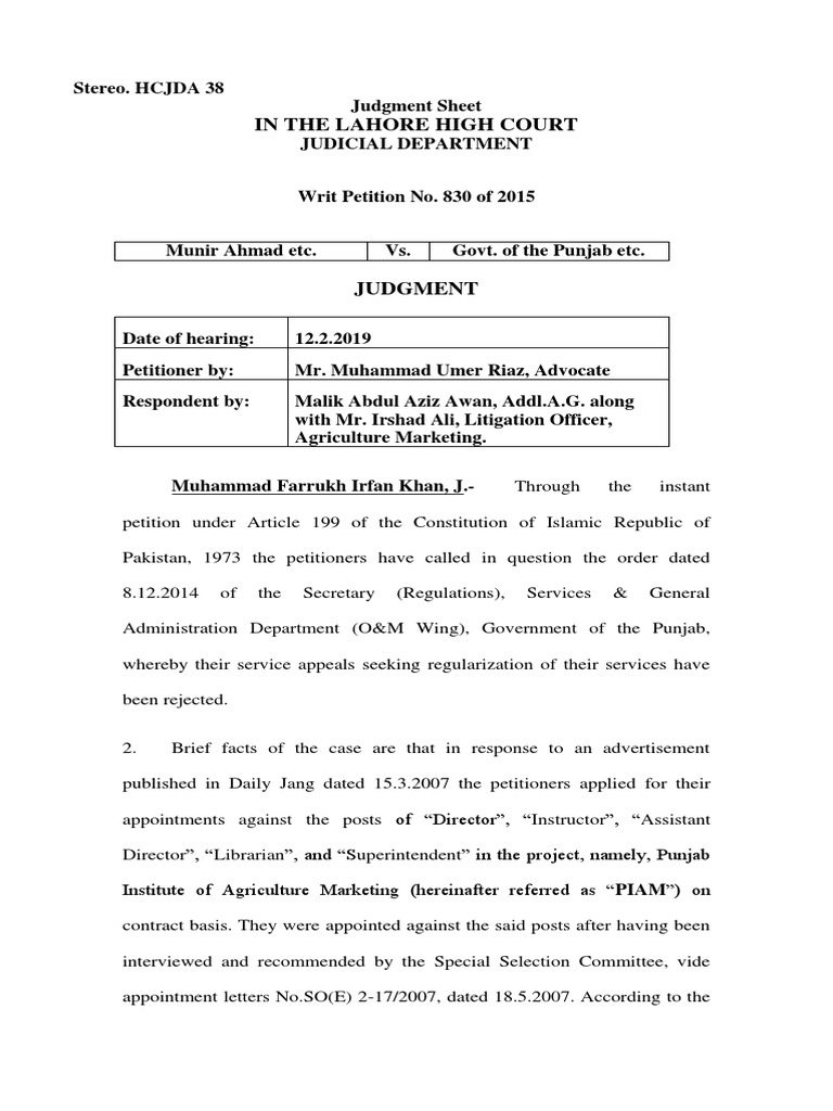 In The Lahore High Court | PDF | Judgment (Law) | Supreme Courts