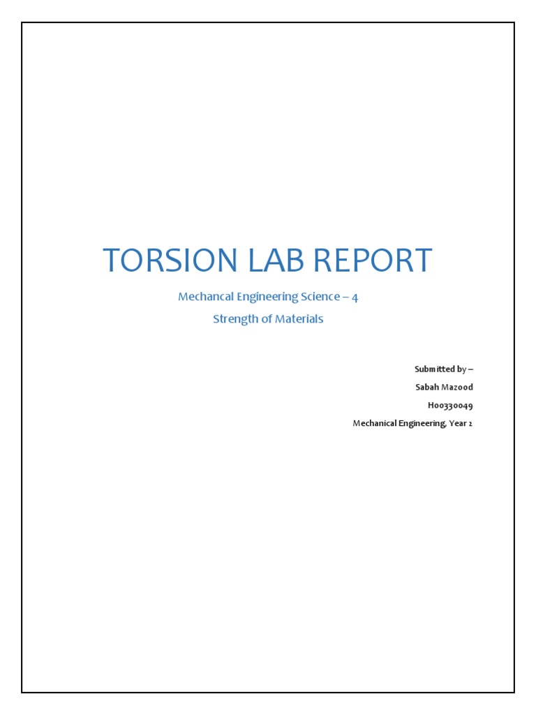 Torsion Lab Report Sabah Mazood PDF Experiment Scientific