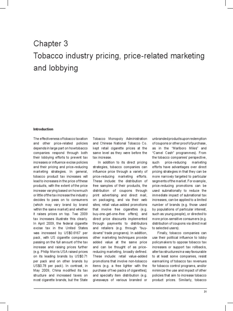 Tobacco Industry Pricing Strategies, PriceRelated Marketing Efforts