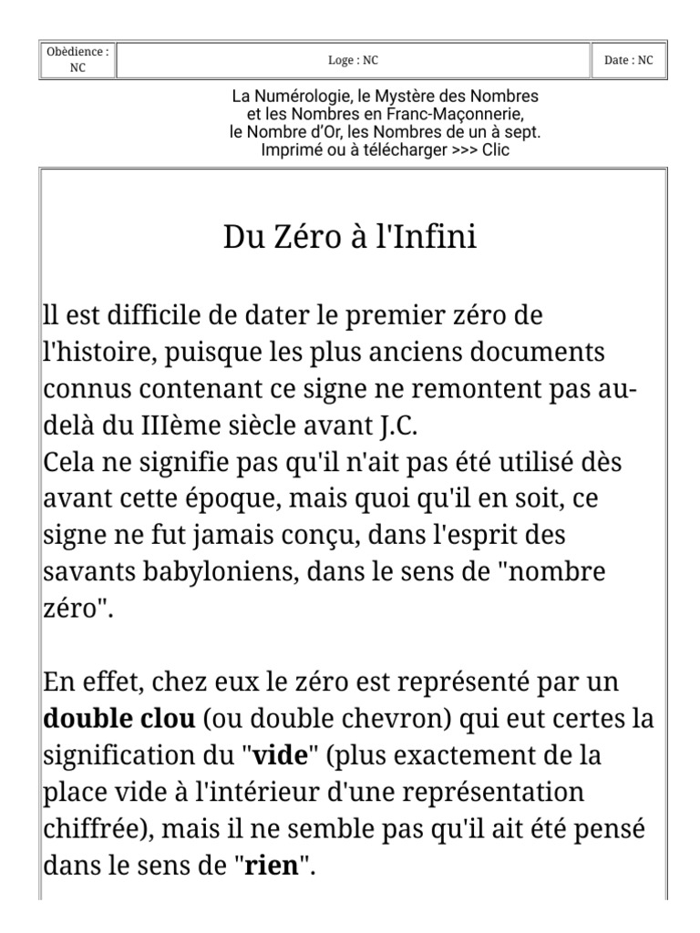 Du Zéro à l'Infini : Symbolique et Signification | PDF | Infini | Rien